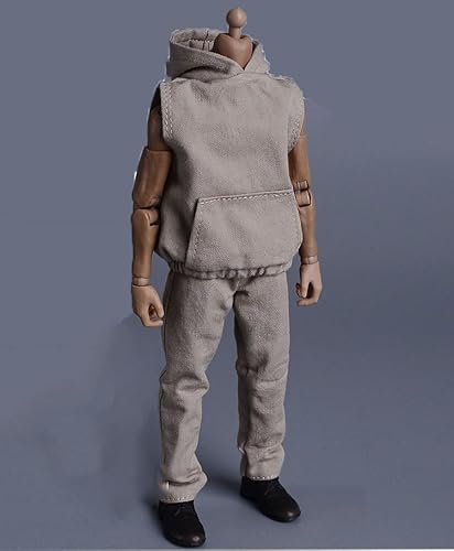 1/12 Skala Männlich Kleidung,Männer Ärmelloser Hoodie Hose Outfit Kleidung für 6inch Männliche Action Figur Körper (Grau) von Fremego