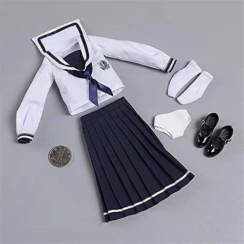 1/6 Maßstab Weibliche Kleidung, Weiblicher Matrose Anzug Schule Uniform JK Rock Socken Schuhe Kleidung für 12inch PH TBL JO Action Figur Körper (Dunkelblau-Lang Ver.) von Fremego
