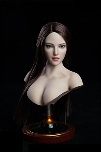 1/6 Maßstab Weibliche Kopf Skulptur,Asiatisches Mädchen blasser Haut Kopf geschnitzt für 12inch weibliche Action Figur Körper (Braunes Haar) von Fremego