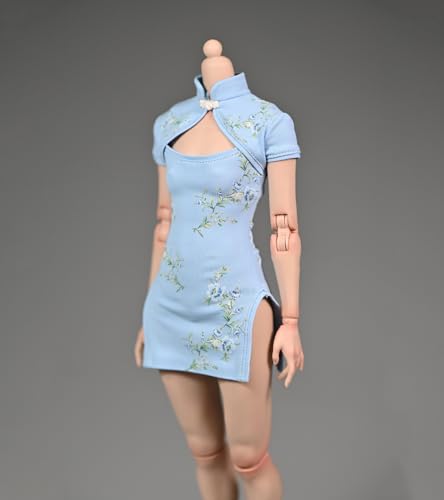 1/6 Skala Weibliche Kleidung, Weibliche Stretch Cheongsam Rock Kleid Kostüm Kleidung für 12 Zoll PH TBL JO Action Figur Körper (Bedrucktes Blau) von Fremego