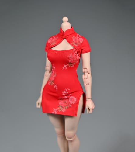 1/6 Skala Weibliche Kleidung, Weibliche Stretch Cheongsam Rock Kleid Kostüm Kleidung für 12 Zoll PH TBL JO Action Figur Körper (Bedrucktes Rot) von Fremego