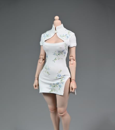 1/6 Skala Weibliche Kleidung, Weibliche Stretch Cheongsam Rock Kleid Kostüm Kleidung für 12 Zoll PH TBL JO Action Figur Körper (Bedrucktes Weiß) von Fremego