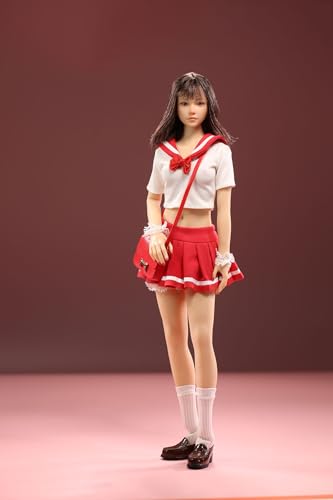 1/6 Skala Weibliche Kleidung, Weiblicher Student Rock Uniform Shirt Faltenrock Unterhosen Socken Outfit Kleidung für 12inch PH TBL JO Action Figur Körper (Weißes Hemd+roter Rock) von Fremego