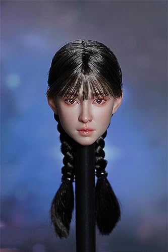 1/6 Skala Weibliche Kopfskulptur, Schönheit Asiatisches Mädchen Sonnenbräune Haut Gepflanzt Haar Kopfskulptur Geschnitzt für 12inch PH TBL JO Action Figur Körper (Doppelt Geflochtenes Haar) von Fremego