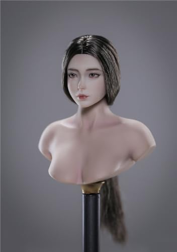 1/6 Skala Weiblicher Kopf Skulptur,Schönheit Anime Mädchen Gepflanzt Haar Kopf Geschnitzt für 12inch Weibliche PH TBL VC JO Action Figur Körper (Langes braunes Haar) von Fremego
