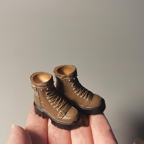 1/6 Skala weibliche Schuhe, weibliche Punk-Motorrad-Stiefel Genietet Kurze Stiefel Solide Schuhe Modell Zubehör für 12inch PH TBL JO Action Figur Körper (Khaki) von Fremego