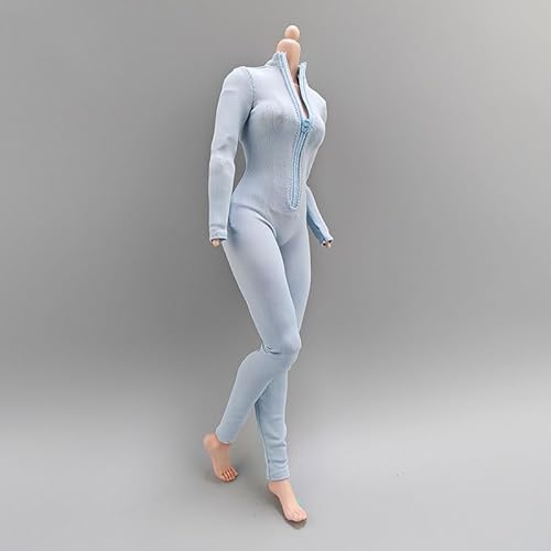 1/6 Weibliche Kleidung, Weibliche Enger Stretch-Bodysuit Zipper Jumpsuit Kleidung für 12inch PH TBL JO Nahtlose Action Figur Körper (Hellblau) von Fremego