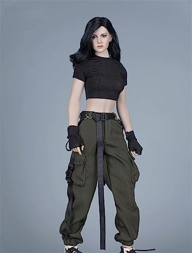 1/6 Weibliche Kleidung, Weibliches T-Shirt Hose Hose Handschuh Gürtel Overalls Kostüm Outfit Kleidung für 12inch Soldat Action Figur Körper (Schwarzes Hemd+Grüne Hose) von Fremego