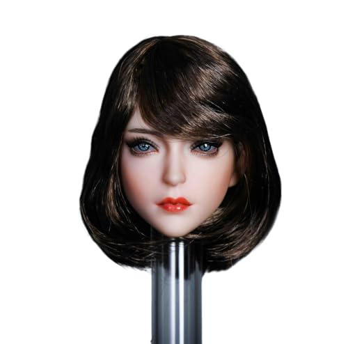 Fremego 1/6 Maßstab Weiblicher Kopf Sculpt, Schönheit Asien Mädchen Gepflanztes Haar Head Sculpt Kopf Geschnitzt für 12 Zoll Actionfigur Körper (Braunes kurzes Haar) von Fremego