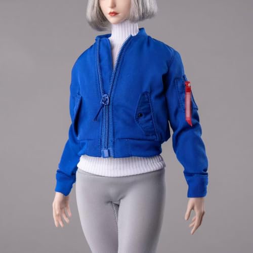 Fremego 1/6 Skala Weibliche Kleidung, Weiblicher Reißverschluss Mantel Pilot Jacke Oberteile Kleidung für 12inch PH TBL JO Worldbox Action Figur (Blau) von Fremego