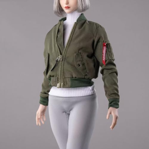 Fremego 1/6 Skala Weibliche Kleidung, Weiblicher Reißverschluss Mantel Pilot Jacke Oberteile Kleidung für 12inch PH TBL JO Worldbox Action Figur (Grün) von Fremego