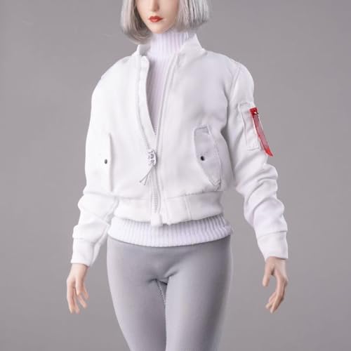 Fremego 1/6 Skala Weibliche Kleidung, Weiblicher Reißverschluss Mantel Pilot Jacke Oberteile Kleidung für 12inch PH TBL JO Worldbox Action Figur (Weiß) von Fremego