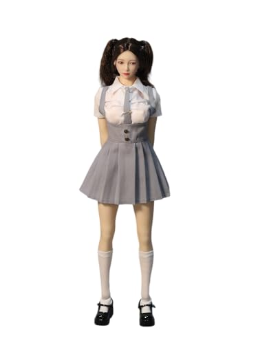 Fremego 1/6 Skala Weibliche Kleidung, Weibliches Kurzes Armliges Hemd Plissierter Rock Socken Lederne Schuhe Krawatte Kursteilnehmer Kleidung Zubehör für 12inch Actionfigur Körper (Grau) von Fremego