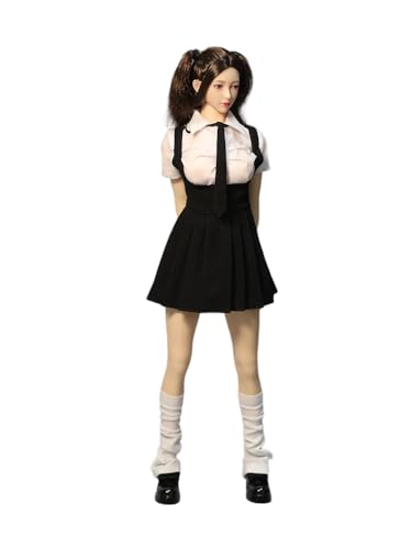 Fremego 1/6 Skala Weibliche Kleidung, Weibliches Kurzes Armliges Hemd Plissierter Rock Socken Lederne Schuhe Krawatte Kursteilnehmer Kleidung Zubehör für 12inch Actionfigur Körper (Schwarz) von Fremego