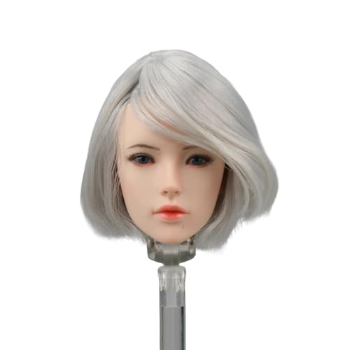 Fremego 1/6 Skala Weibliche Kopfskulptur Schönheit Anime Girl 2B Sister Graues Haar Kopf Schnitzen mit Augenmaske und Stirnband für 12inch PH TBL JO Actionfigur Körper von Fremego
