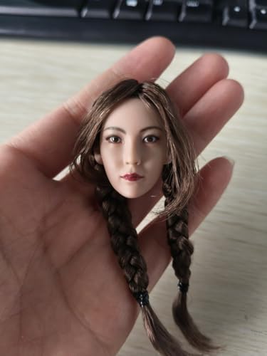 Fremego 1/6 Skala Weiblicher Kopf Sculpt, Asiatisches Mädchen Ying Geflochtenes Haar Kopf Carving für 12inch PH TBL JO Action Figur Körper (Brauner doppelter Zopf - Gebräunte Haut) von Fremego
