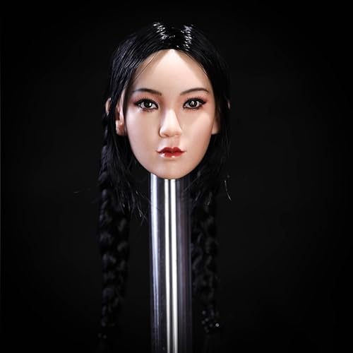 Fremego 1/6 Skala Weiblicher Kopf Sculpt, Asiatisches Mädchen Ying Geflochtenes Haar Kopf Carving für 12inch PH TBL JO Action Figur Körper (Schwarzer doppelter Zopf - Blasse Haut) von Fremego