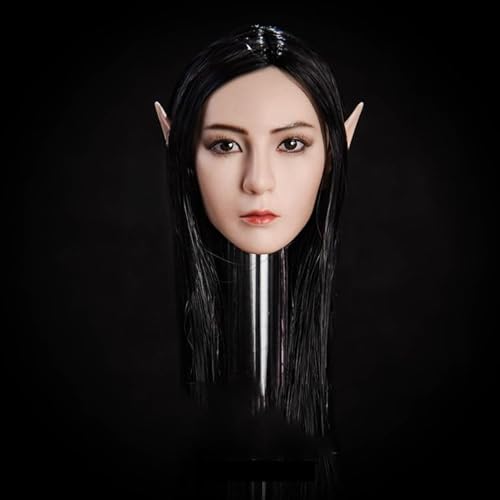 Fremego 1/6 Weiblicher Kopf Sculpt, Schönheit Elf Mädchen Gepflanzt Haar Kopf Geschnitzt mit Austauschbaren Ohren Zubehör für 12inch Action Figur Körper (Blasse Haut-Blondes Haar Blaue Augen) von Fremego