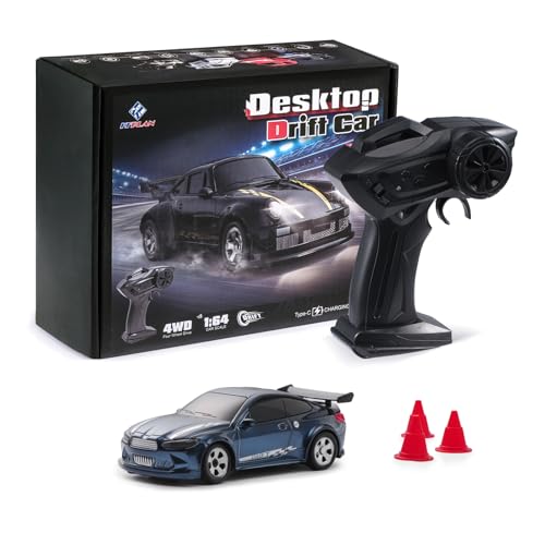 Fremego 1:64 Mini RC Auto, 2.4GHz Drift Ferngesteuertes Auto Spielzeug Desktop Rennauto Modell mit LED-Licht für Kinder Erwachsene Geschenk (Blau) von Fremego