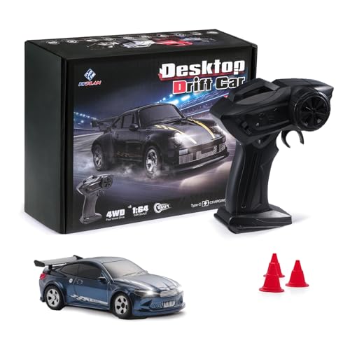 Fremego 1:64 Mini RC Auto, 2.4GHz Drift Ferngesteuertes Auto Spielzeug Desktop Rennauto Modell mit LED-Licht für Kinder Erwachsene Geschenk (Blau) von Fremego