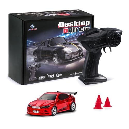Fremego 1:64 Mini RC Auto, 2.4GHz Drift Ferngesteuertes Auto Spielzeug Desktop Rennauto Modell mit LED-Licht für Kinder Erwachsene Geschenk (Rot) von Fremego