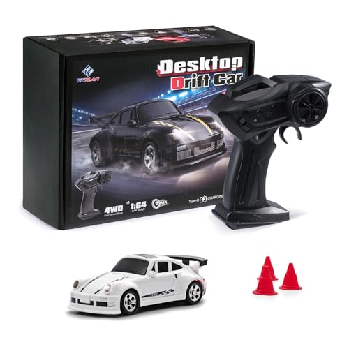 Fremego 1:64 Mini RC Auto, 2.4GHz Drift Ferngesteuertes Auto Spielzeug Desktop Rennauto Modell mit LED-Licht für Kinder Erwachsene Geschenk (Weiß) von Fremego