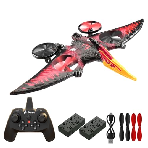 RC Flugzeug,2.4GHz Pterosaurier Dinosaurier Ferngesteuertes Flugzeugs Jet Fighter Quadcopter Flugzeug Modell Spielzeug mit 3D Flip Stunt RFT Für Anfänger Kinder und Erwachsene (Rot) von Fremego