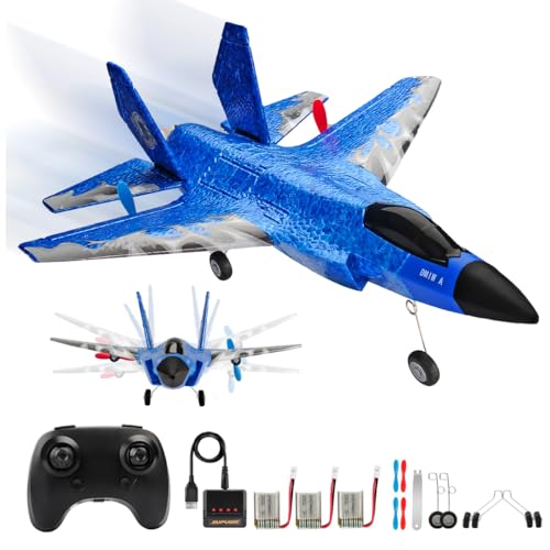 RC Flugzeug,2.4Ghz 2 Kanal F-35 Ferngesteuertes Flugzeug Kämpfer RC Plane Modell Spielzeug mit Xpilot Gyroskop System für Anfänger Kinder Erwachsene (Blau) von Fremego