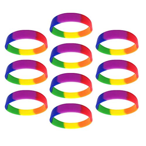 freneci 10 Stück Fancy Colors Blank Silikon Armbänder Elastischer Armreif Für Erwachsene Kinder - Regenbogen von Freneci