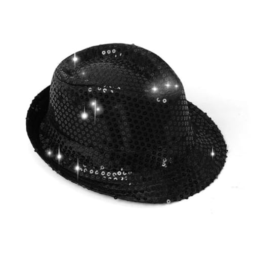 Bowler-Hut mit Pailletten für Kinder, 54 cm, für Mädchen und Jungen, ausgefallener glänzender Disco-Hut, schwarzes Tanzkostüm, Western-Cowboy-Fedora-Hüte für Halloween, Party, Bühne, Jazz und Bowler-Hut mit Pailletten für Kinder, 54 cm, für Mädchen und Jungen, ausgefallener glänzender Disco-Hut, schwarzes Tanzkostüm, Western-Cowboy-Fedora-Hüte für Halloween, Party, Bühne, Jazz und von Fresilkora