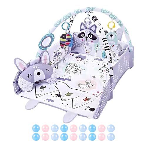 Aktivitätsteppich für Kleinkinder - Babyspielmatte, 112 -cm -Fitnessstudio für Kleinkind - ABS und Stoff weicher Multifunktions -Teppich mit Spielzeug und Seebällchen zum Lernen und Spielen im Liegen von Frfik
