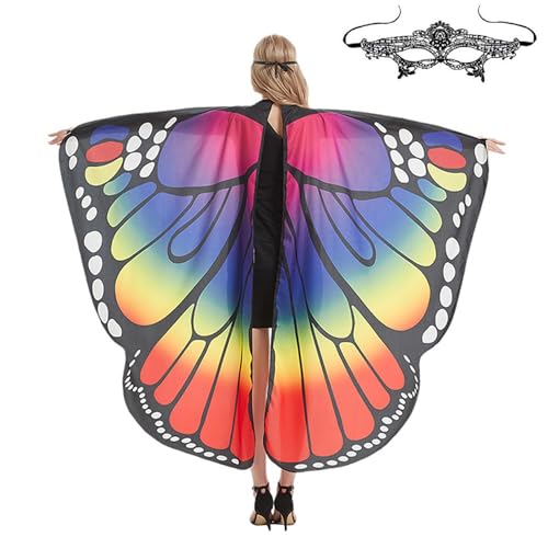 Erwachsene Schmetterlingsflügel | 66 -Zoll -Schmetterlingsschalflügel | Polyester Feenflügel Mit Maske | Weicher Atmungsaktives Tragbares Schmetterlingsumhang Mit Fingerschlaufen Und Spitzenmaske Erwachsene Schmetterlingsflügel | 66 -Zoll -Schmetterlingsschalflügel | Polyester Feenflügel Mit Maske | Weicher Atmungsaktives Tragbares Schmetterlingsumhang Mit Fingerschlaufen Und Spitzenmaske von Frfik