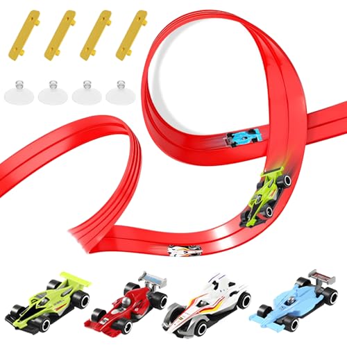 Spielzeug Auto Rennstrecke | 153.54 Zoll Rennbahn Mit Rennautos | ABS Interaktives Rennstrecken Spiel Für Kinder Ab 4 Jahren | Mit Saugnäpfen Für Mädchen Spaß Wettbewerb Zuhause von Frfik