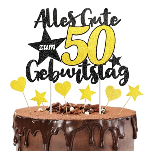 Tortendeko 50 Geburtstag Mädchen Junge, Happy 50th Birthday Tortendeko Sterne Gold & Schwarzes, 7 Stück Glitzer Kuchen Deko,Kuchen deko Glitzer Happy Birthday Cake Topper für Geburtstagsfeier Jubiläum Tortendeko 50 Geburtstag Mädchen Junge, Happy 50th Birthday Tortendeko Sterne Gold & Schwarzes, 7 Stück Glitzer Kuchen Deko,Kuchen deko Glitzer Happy Birthday Cake Topper für Geburtstagsfeier Jubiläum von Friedwohl