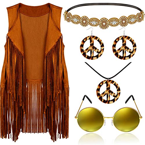 6 Stücke 60 Jahre 70 Jahre Hippie Kostüm Zubehör Frieden Zeichen Boho Set (L) von Frienda