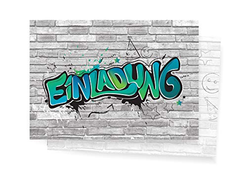 Friendly Fox Einladung Graffiti Art - 12 Graffiti Einladungskarten zum Geburtstag Kinder Jungen Mädchen Teenager - Einladung Kindergeburtstag - Partyeinladung Graffiti - Coole Einladung (Blau) von Friendly Fox
