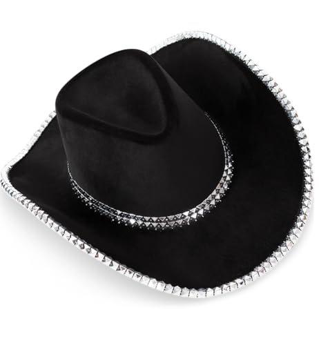 FRIES Cowboyhut schwarz mit Glitzer | Sheriff Hut Wilder Westen | Cowgirl Cowboy von FRIES