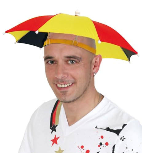 Fries Kopfschirm Deutschland | Regenschirm-Hut Sonnenschirm-Mütze schwarz rot gelb | Lustiger Hut als Fanartikel EM WM von FRIES