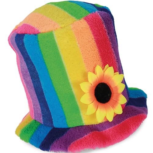 Regenbogen Zylinder Rainbow-Hut mit Sonnenblume KW 58 cm für Erwachsene Kostüm-Zubehör Fasching Karneval Pride CSD von Fries