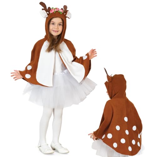 Reh Kostüm Rehkitz Fanny mit Blumengeweih für Kinder Gr. 98-116 braun Tier Cape Tierkostüm Fasching Karneval (98) von FRIES