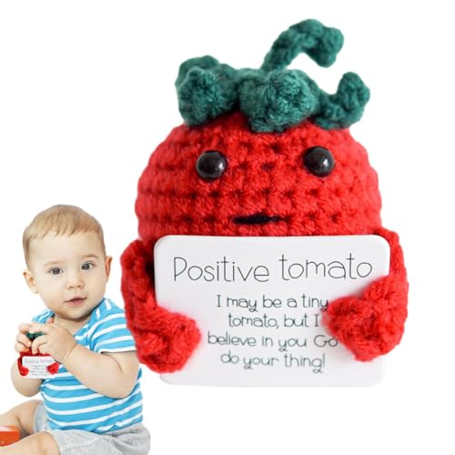 Frifer Inspirierende Tomate | Gehäkeltes Tomatenspielzeug mit inspirierender Karte - Niedliche emotionale Unterstützung, langlebiges Emotionsspielzeug für Ermutigung, Party, Zuhause von Frifer