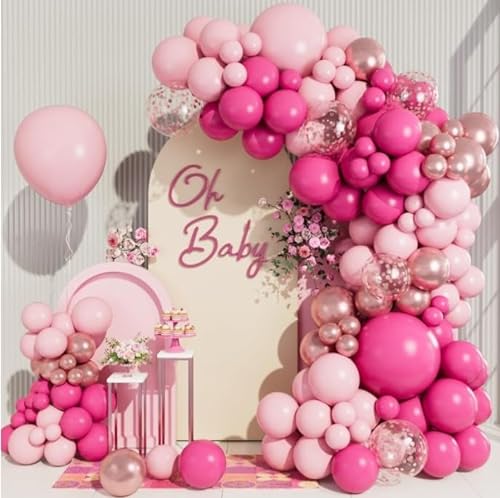 90pcs Hot Pink Balloons for Girls Birthday Party Luftballons Rosa, Luftballons Rosegold, Ballon Girlande Rosa für Babyparty, Verlobung, Taufe, Hochzeit, Baby Shower, Prinzessin Geburtstag Deko von Frigg