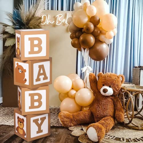 Baby Shower Ballon Boxen Dekorations, 4 Stück Braun Teddybär Babyparty Boxen für Jungen Mädchen, Baby Boxen Deko für Babyshower, Babyparty, Gender Reveal, Geburtstag und Teddybär Thema Party Dekor von Frigg