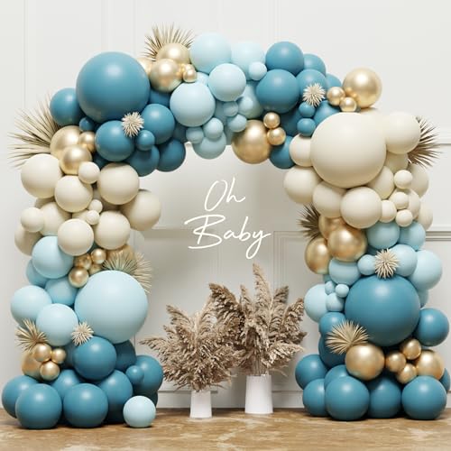 Blau Luftballon Girlande Geburtstagsdeko, Ballon Girlande - Luftballons Blau, Gold und Sand Weiße, Blaue Ballonbogen für Baby Shower, Babyparty Deko Junge, Verlobung, Hochzeit, Bluey Geburtstagsdeko von Frigg