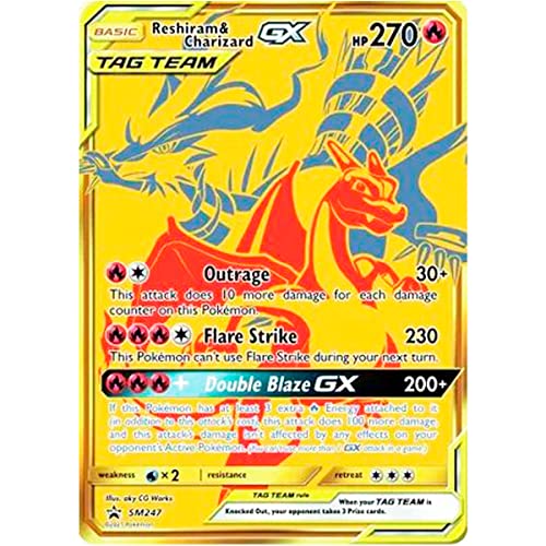 Original Pokemonkarten Jumbo XXL, Karten GX, V, EX, Extra Near Mint Protection, Promo-Karte auf Englisch (Reshiram & Charizard GX SM247) von Friki Monkey