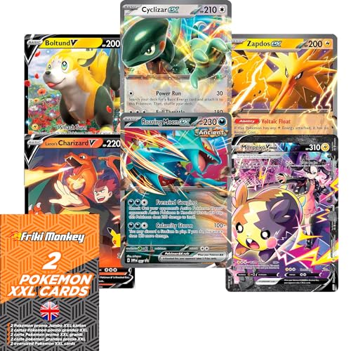 Pokemon Karten Jumbo 2 zufällige Karten, Pokemon Jumbo XXL Cards, 2er-Pack Giant GX VMAX Mega V Karten, Pokemon Karten original, Offizielle Pokémon Karten englische Sprache. von Friki Monkey