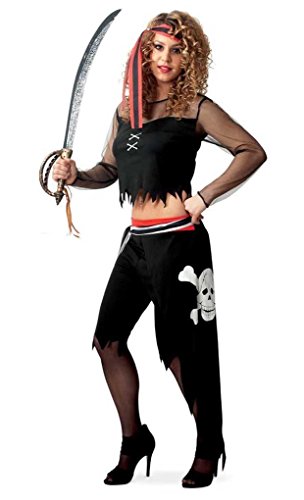 Damen-Kostüm "HORROR PIRATIN" 4-tlg. Oberteil, Hose, Gürtel und Stirnband im Polybeutel, Gr. S+M (Medium) von Partychic