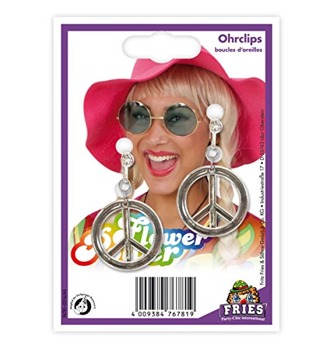 Hippie-Ohrringe, Peace-Zeichen in silber mit Clip von Partychic