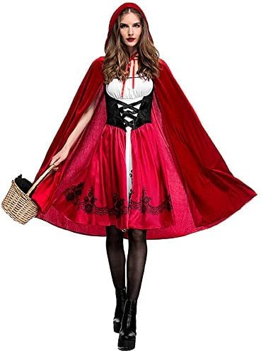 Frmarche Halloween-Kostüm für Erwachsene, mittelalterliches Kleid, Schal, Cosplay, Rotkäppchen, Kostüm für Halloween, Karneval, Kleid + Cape mit Kapuze (XXL) von Frmarche