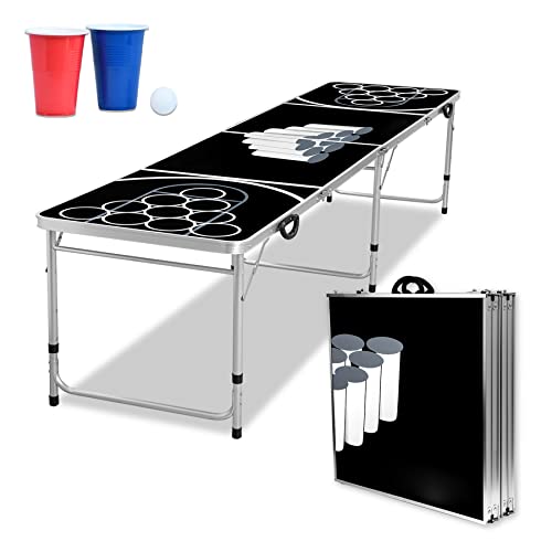 Froadp Beer Pong Trinkspiele Set Bierpong Becher Set inkl. 5 Tischtennisbälle Schwarz Kartenspiele Tische mit 50 Rot & 50 Blau Becher Höhenverstellbar Trinktische Gadgets für Party Feier Festival von Froadp